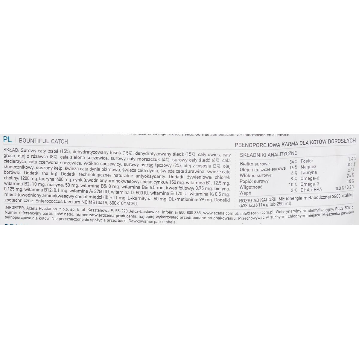 Aliments pour chat Acana Bountiful Catch Adulte Saumon Poisson Agneau Morue 1,8 kg