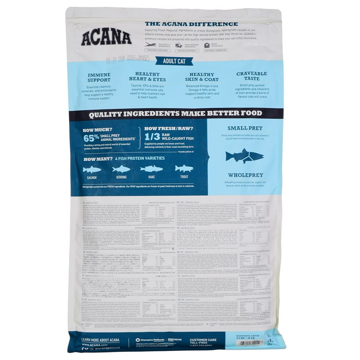 Aliments pour chat Acana Bountiful Catch Adulte Saumon Poisson Agneau Morue 1,8 kg