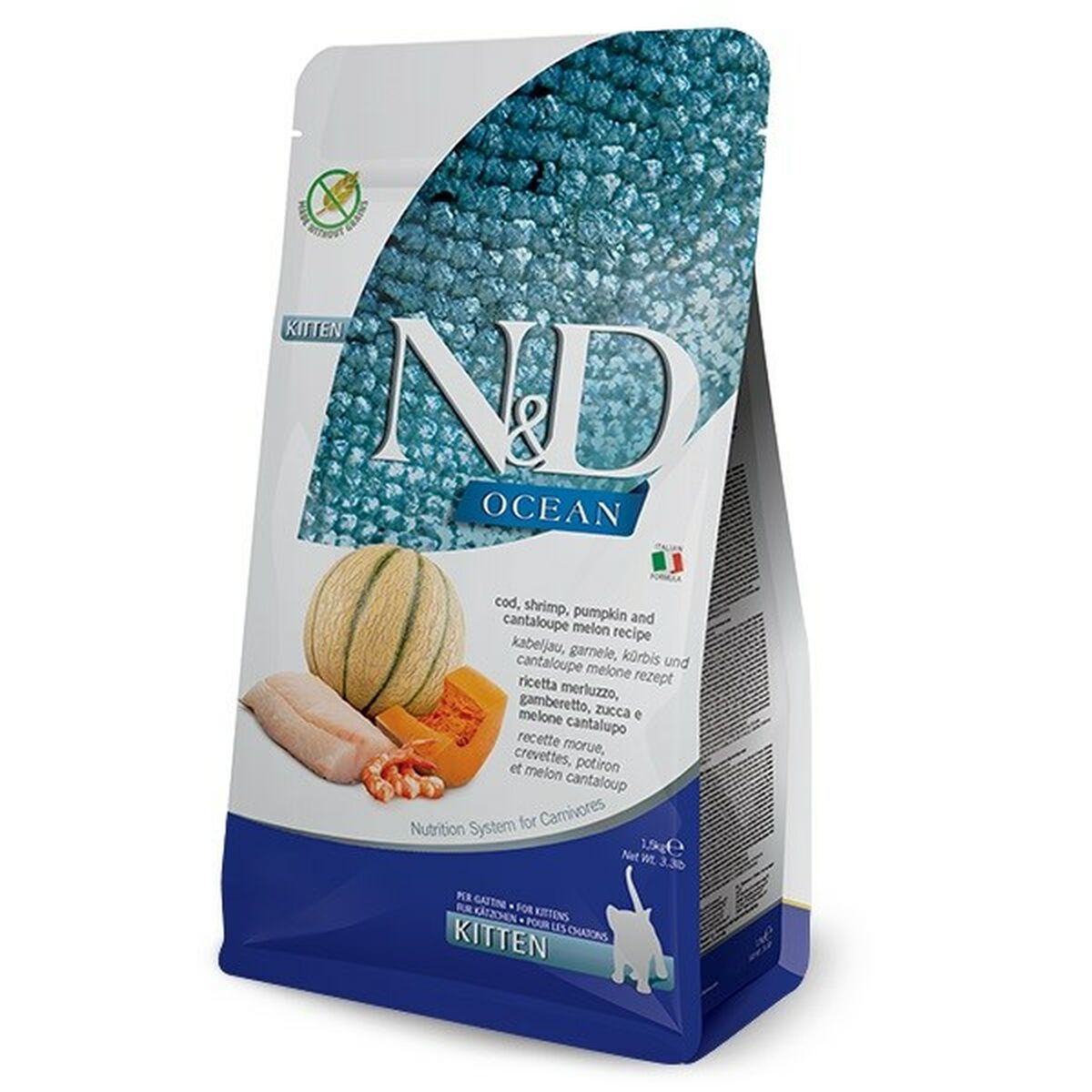 Aliments pour chat Farmina N&D Ocean Melon Poisson Citrouille Fruits de mer Morue 1,5 Kg