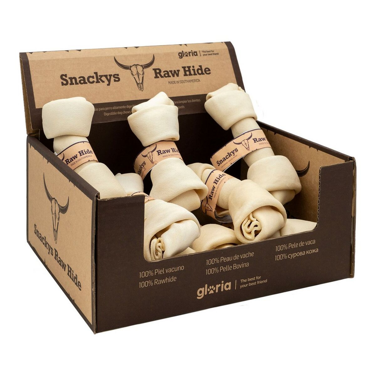 Snack pour chiens Gloria Snackys Rawhide Veau Nœud 15-17 cm 10 Unités